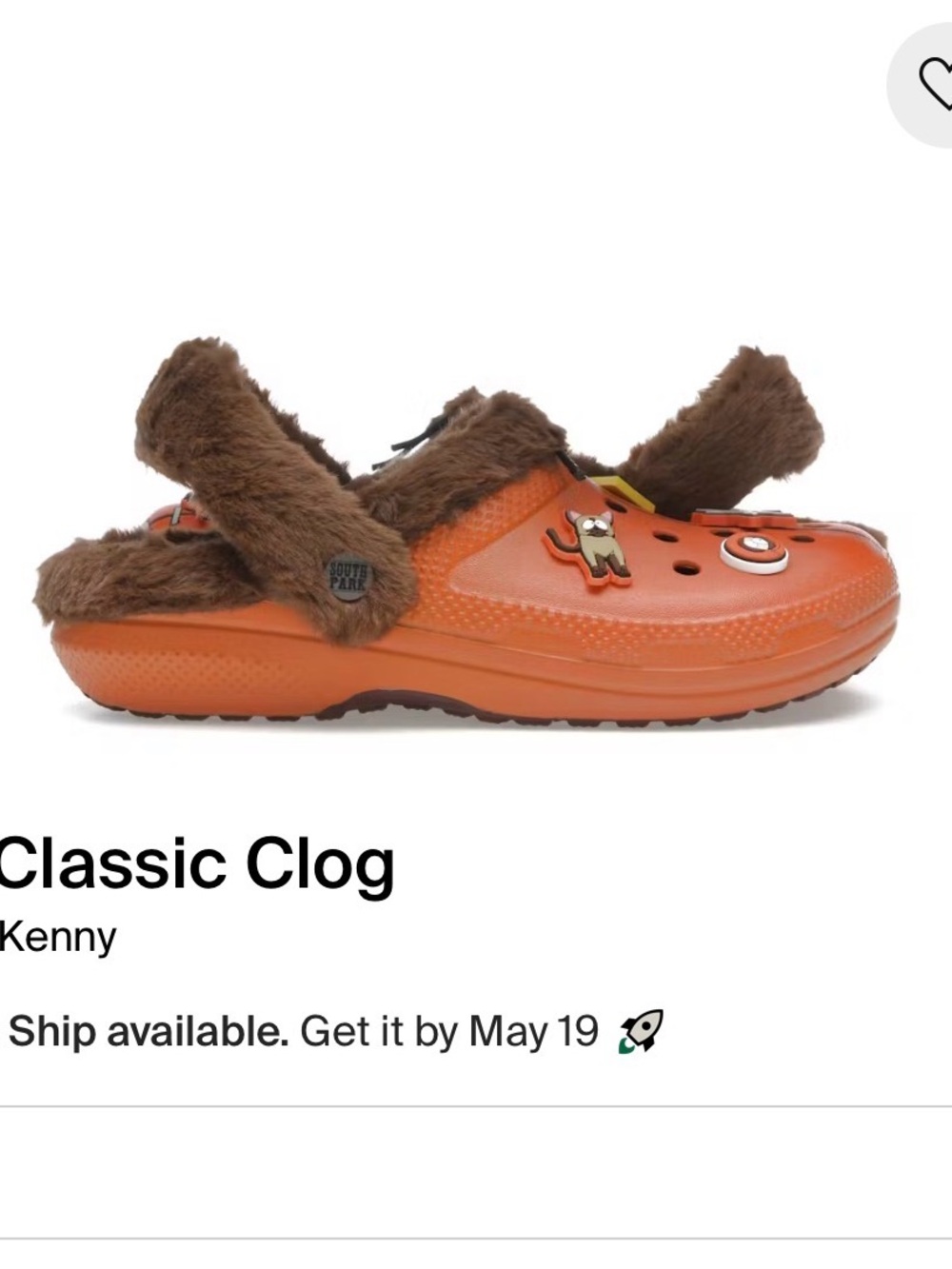 CROCS South Park Kenny  - Orange with Brown Faux Fur